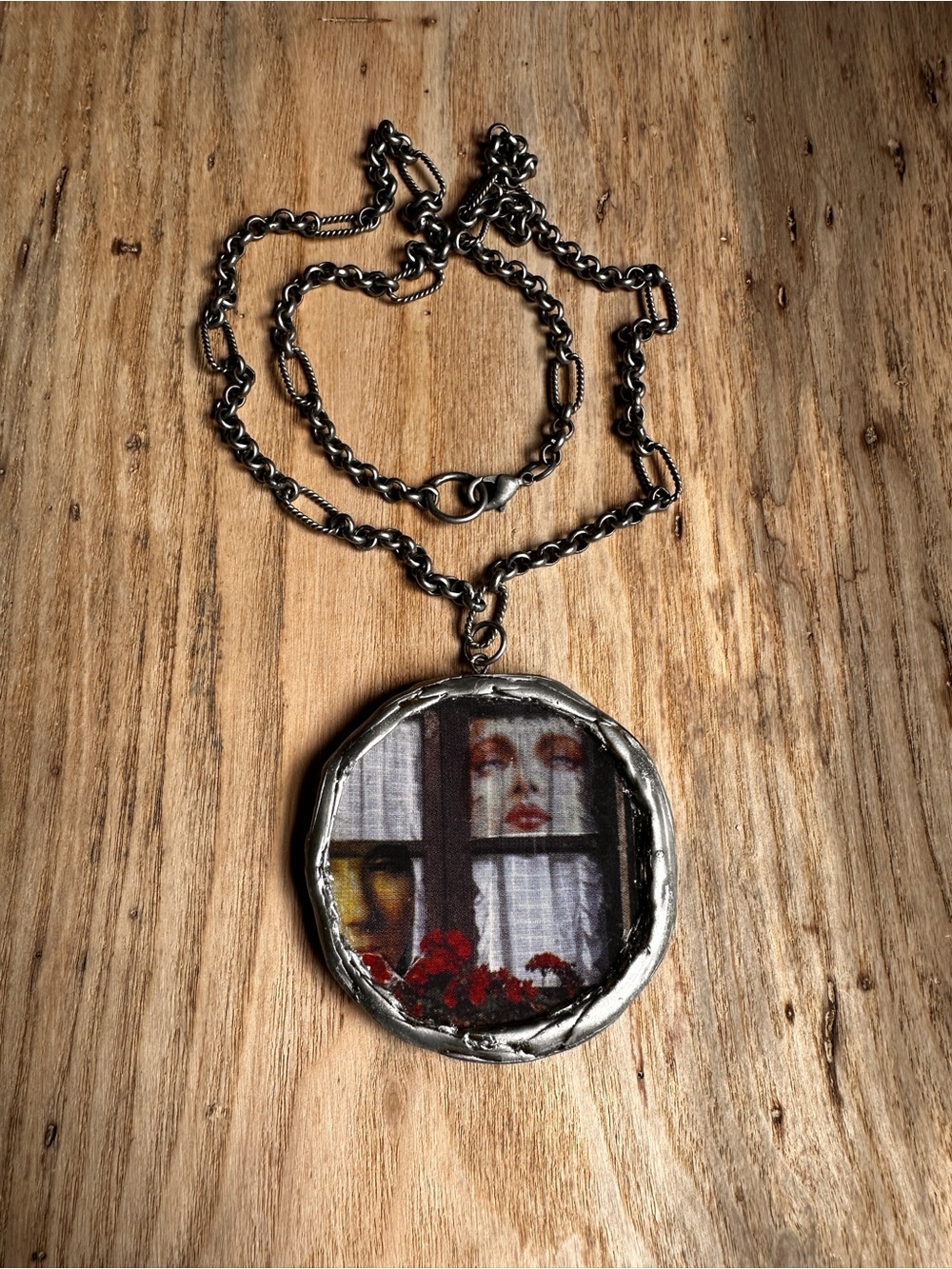 Artisan Silver-Tone “Woman in the Window” Portrait Pendant Necklace